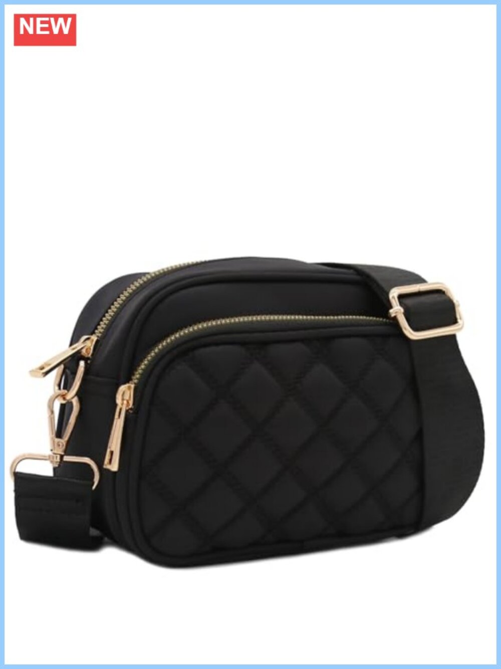 Quilted Nylon Crossbody Bag Wide Strap Adjustable Shoulder
